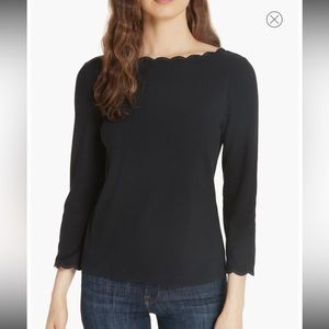 Kate Spade Knit Scalloped Top in Black